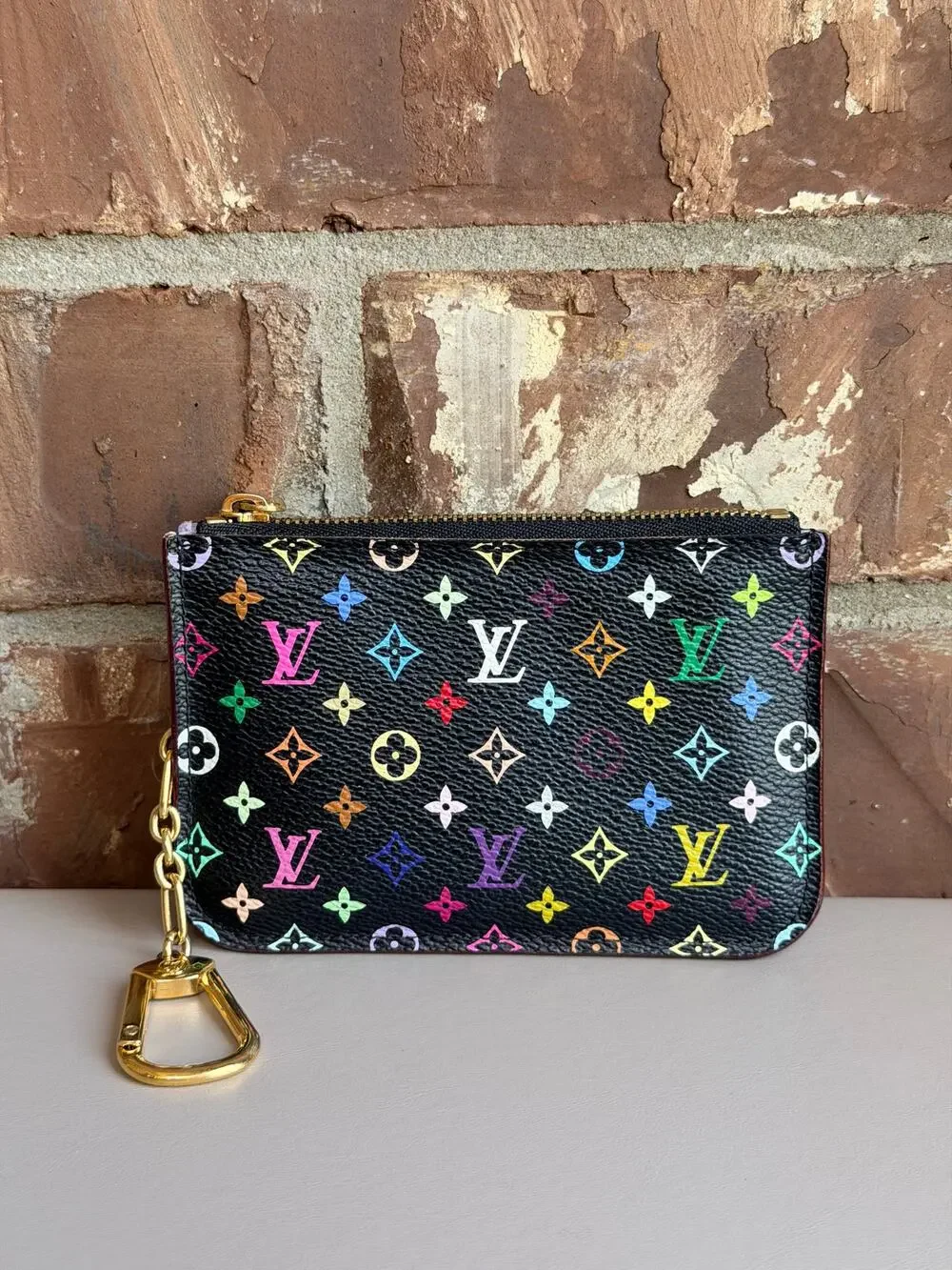Louis Vuitton Key Pouch Monogram Multicolor Black 45623